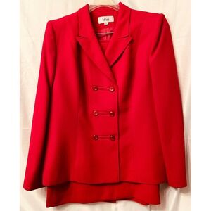 Le Suit Red Double-Breasted Skirt Suit Set - Size 14 - Professional Career Wear